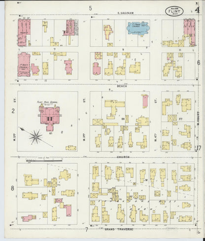 Sanborn Fire Insurance Map from Flint, Genesee County, Michigan (1898), Sheet #0004 - Historic Sanborn Fire Insurance Map Print, vintage old map wall art, antique decor, genealogy gift, Michigan Michigan map