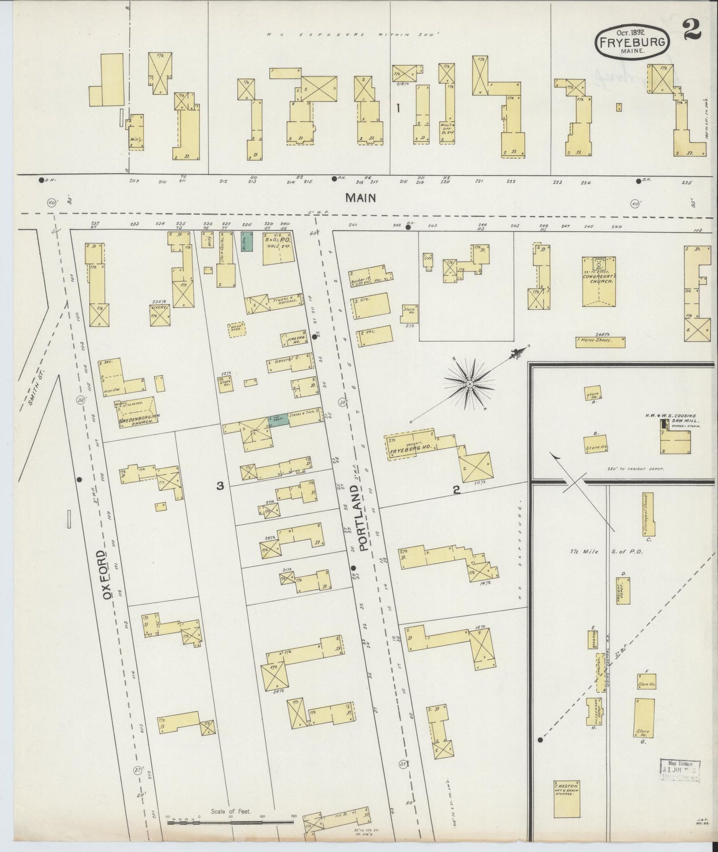 Sanborn Fire Insurance Map from Fryeburg, Oxford County, Maine (1892), Sheet #0002 - Complete Map Set gallery image, historic Sanborn map, vintage wall art, Maine Maine