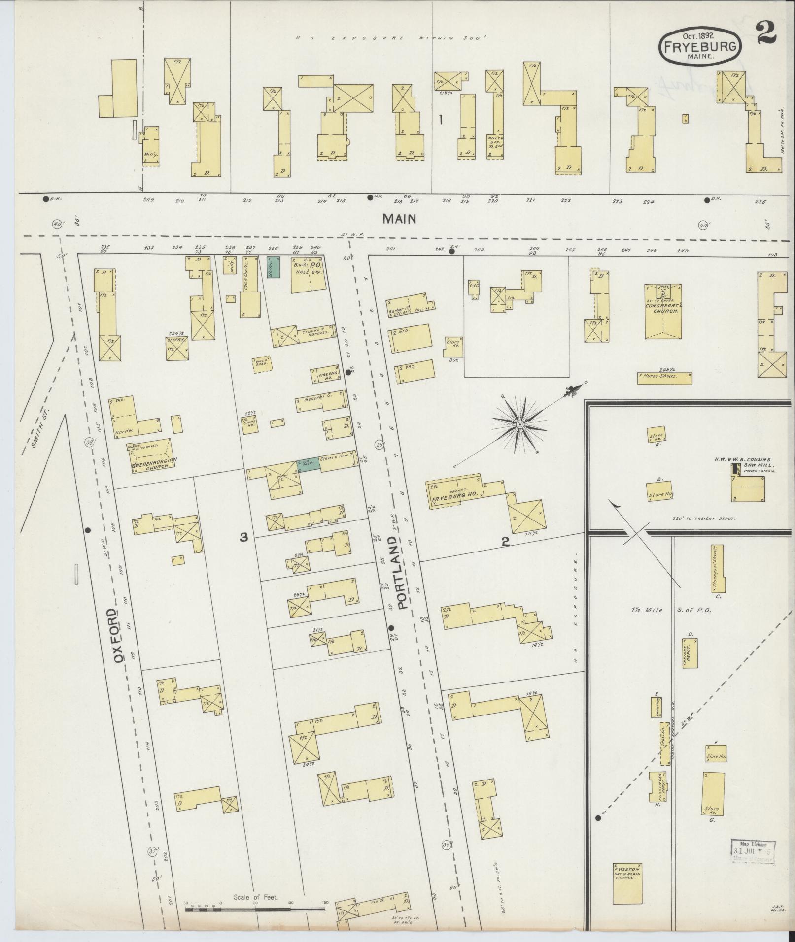 Sanborn Fire Insurance Map from Fryeburg, Oxford County, Maine (1892), Sheet #0002 - Complete Map Set gallery image, historic Sanborn map, vintage wall art, Maine Maine