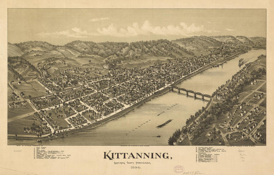 Kittanning, Armstrong County, Pennsylvania 1896. (1896) – Historic Bird’s-Eye View Panorama Print