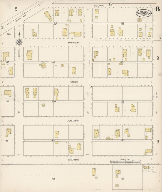 Sanborn Fire Insurance Map from Sheridan, Yamhill County, Oregon (1913), Sheet #0008 - Historic Sanborn Fire Insurance Map Print, vintage old map wall art, antique decor, genealogy gift, Oregon Oregon map