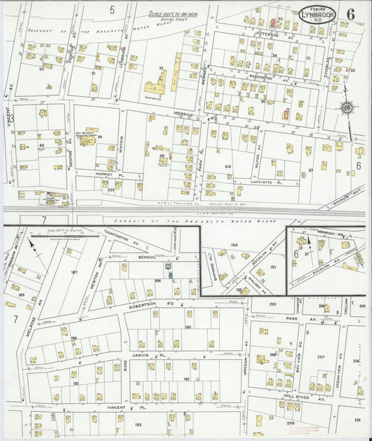 Sanborn Fire Insurance Map from Lynbrook, Nassau County, New York (1919), Sheet #0006 - Historic Sanborn Fire Insurance Map Print, vintage old map wall art, antique decor, genealogy gift, New York New York map