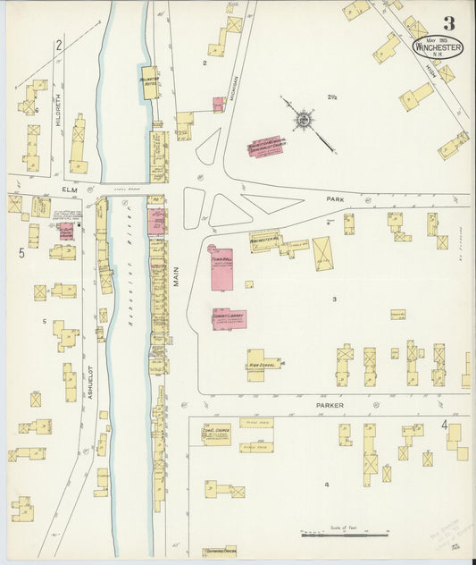Sanborn Fire Insurance Map from Winchester, Cheshire County, New Hampshire (1913), Sheet #0003 - Historic Sanborn Fire Insurance Map Print, vintage old map wall art, antique decor, genealogy gift, New Hampshire New Hampshire map