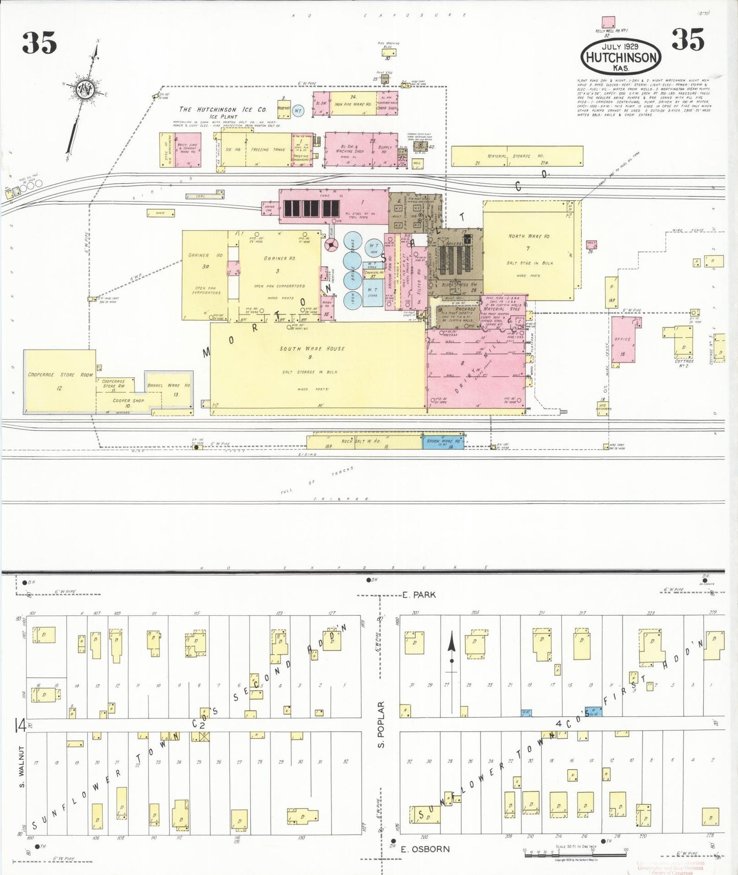 Sanborn Fire Insurance Map from Hutchinson, Reno County, Kansas (1929), Sheet #0036 - Historic Sanborn Fire Insurance Map Print, vintage old map wall art, antique decor, genealogy gift, Kansas Kansas map