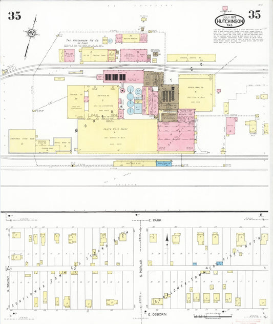 Sanborn Fire Insurance Map from Hutchinson, Reno County, Kansas (1929), Sheet #0036 - Historic Sanborn Fire Insurance Map Print, vintage old map wall art, antique decor, genealogy gift, Kansas Kansas map