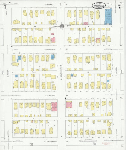 Sanborn Fire Insurance Map from Kankakee, Kankakee County, Illinois (1930), Sheet #0007 - Complete Map Set gallery image, historic Sanborn map, vintage wall art, Illinois Illinois
