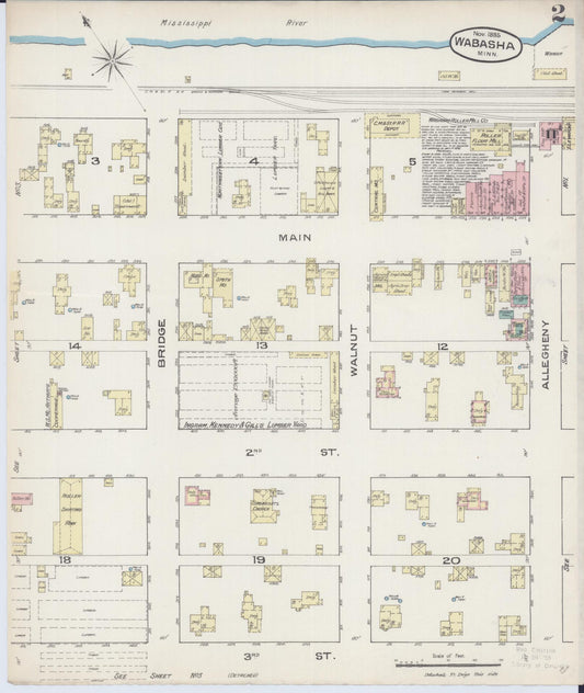 Sanborn Fire Insurance Map from Wabasha, Wabasha County, Minnesota (1885), Sheet #0002 - Historic Sanborn Fire Insurance Map Print, vintage old map wall art, antique decor, genealogy gift, Minnesota Minnesota map
