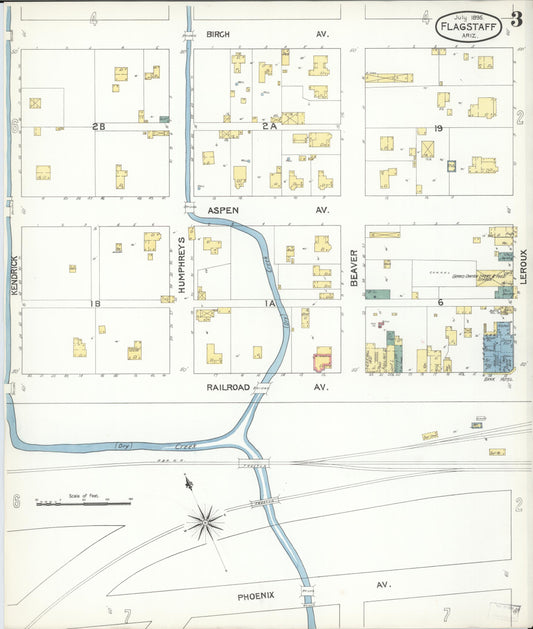 Sanborn Fire Insurance Map from Flagstaff, Coconino County, Arizona (1895), Sheet #0003 - Historic Sanborn Fire Insurance Map Print, vintage old map wall art, antique decor, genealogy gift, Arizona Arizona map