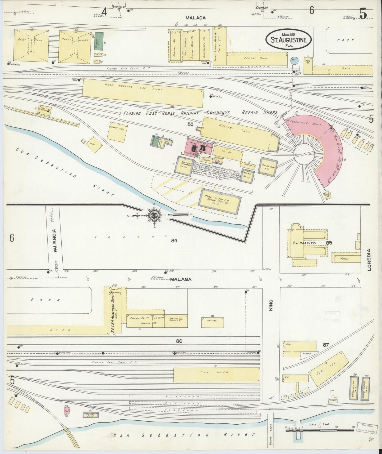 Sanborn Fire Insurance Map from Saint Augustine, Saint John's County, Florida (1910), Sheet #0005 - Historic Sanborn Fire Insurance Map Print, vintage old map wall art, antique decor, genealogy gift, Florida Florida map