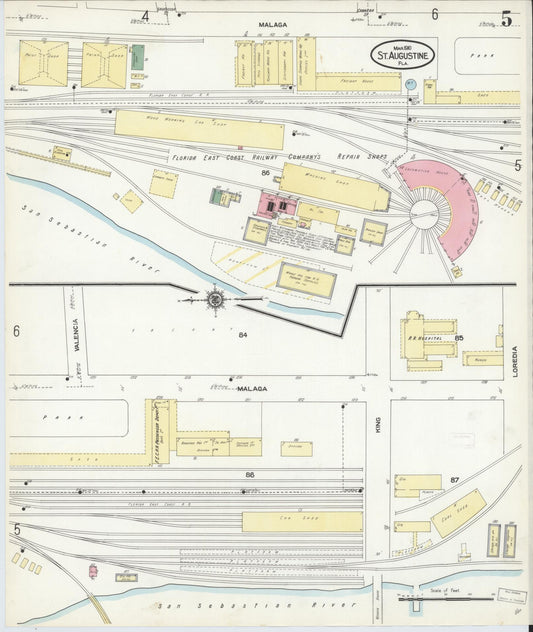 Sanborn Fire Insurance Map from Saint Augustine, Saint John's County, Florida (1910), Sheet #0005 - Historic Sanborn Fire Insurance Map Print, vintage old map wall art, antique decor, genealogy gift, Florida Florida map