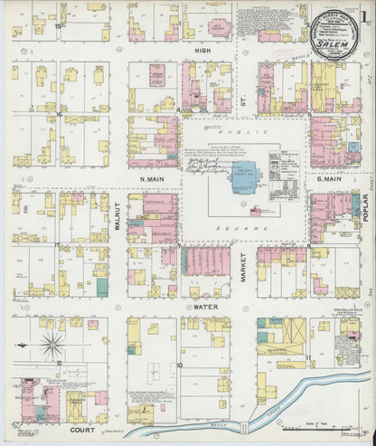 Sanborn Fire Insurance Map from Salem, Washington County, Indiana (1892), Sheet #0001 - Complete Map Set gallery image, historic Sanborn map, vintage wall art, Indiana Indiana
