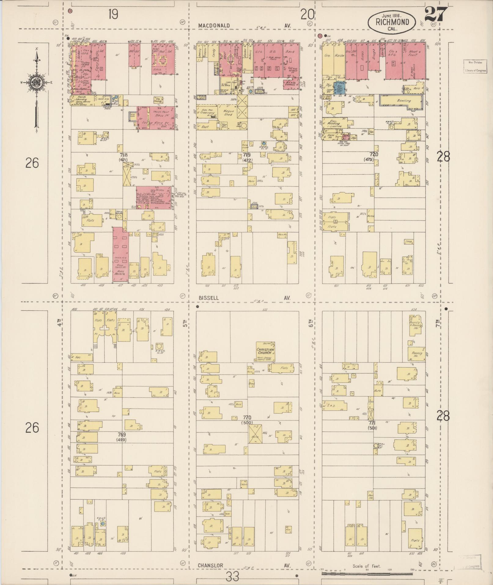 Sanborn Fire Insurance Map from Richmond, Contra Costa County, California (1916), Sheet #0027 - Complete Map Set gallery image, historic Sanborn map, vintage wall art, California California