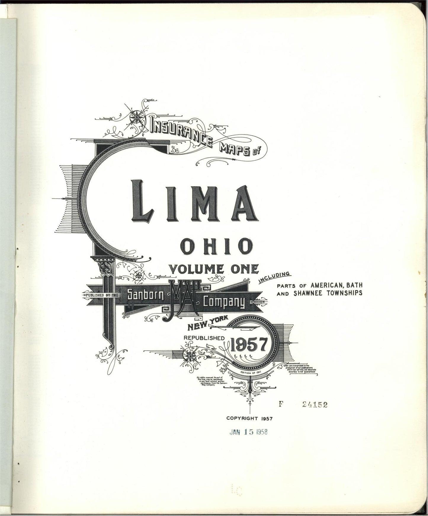 Sanborn Fire Insurance Map from Lima, Allen County, Ohio (1957), Sheet #0001 - Historic Sanborn Fire Insurance Map Print, vintage old map wall art, antique decor, genealogy gift, Ohio Ohio map