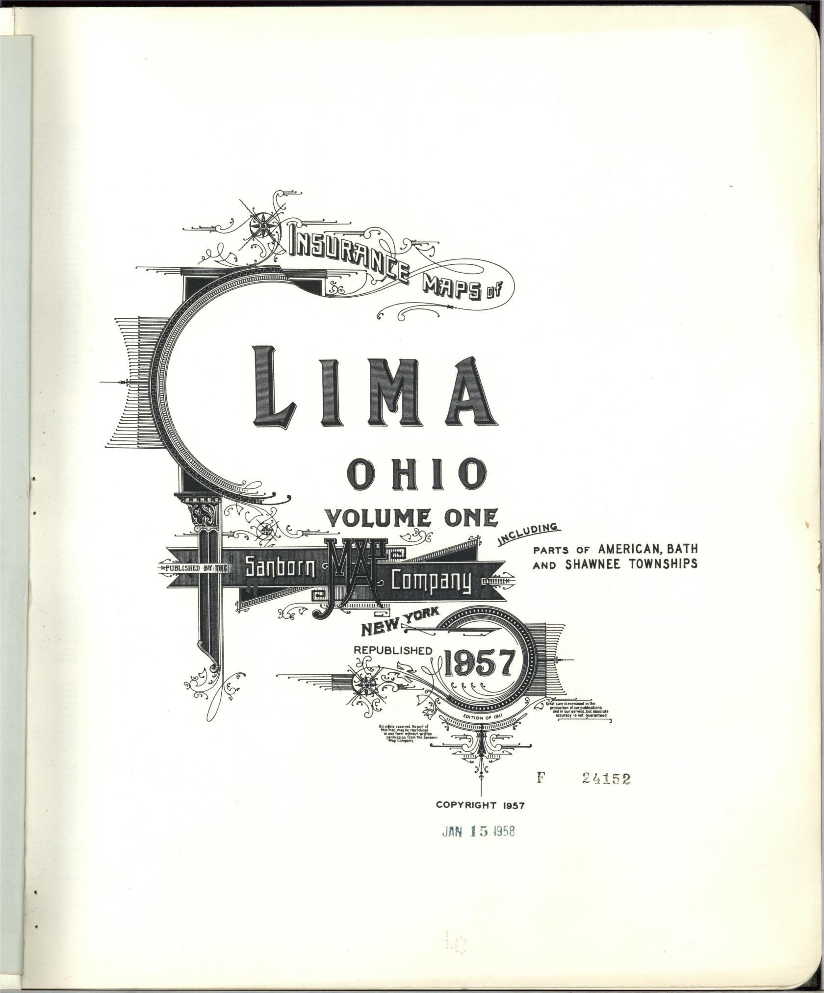 Sanborn Fire Insurance Map from Lima, Allen County, Ohio (1957), Sheet #0001 - Historic Sanborn Fire Insurance Map Print, vintage old map wall art, antique decor, genealogy gift, Ohio Ohio map