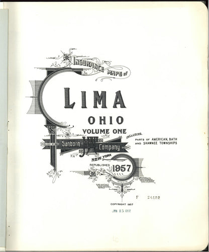 Sanborn Fire Insurance Map from Lima, Allen County, Ohio (1957), Sheet #0001 - Historic Sanborn Fire Insurance Map Print, vintage old map wall art, antique decor, genealogy gift, Ohio Ohio map