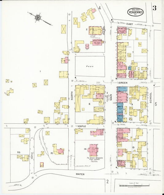 Sanborn Fire Insurance Map from Vergennes, Addison County, Vermont (1920), Sheet #0003 - Historic Sanborn Fire Insurance Map Print, vintage old map wall art, antique decor, genealogy gift, Vermont Vermont map