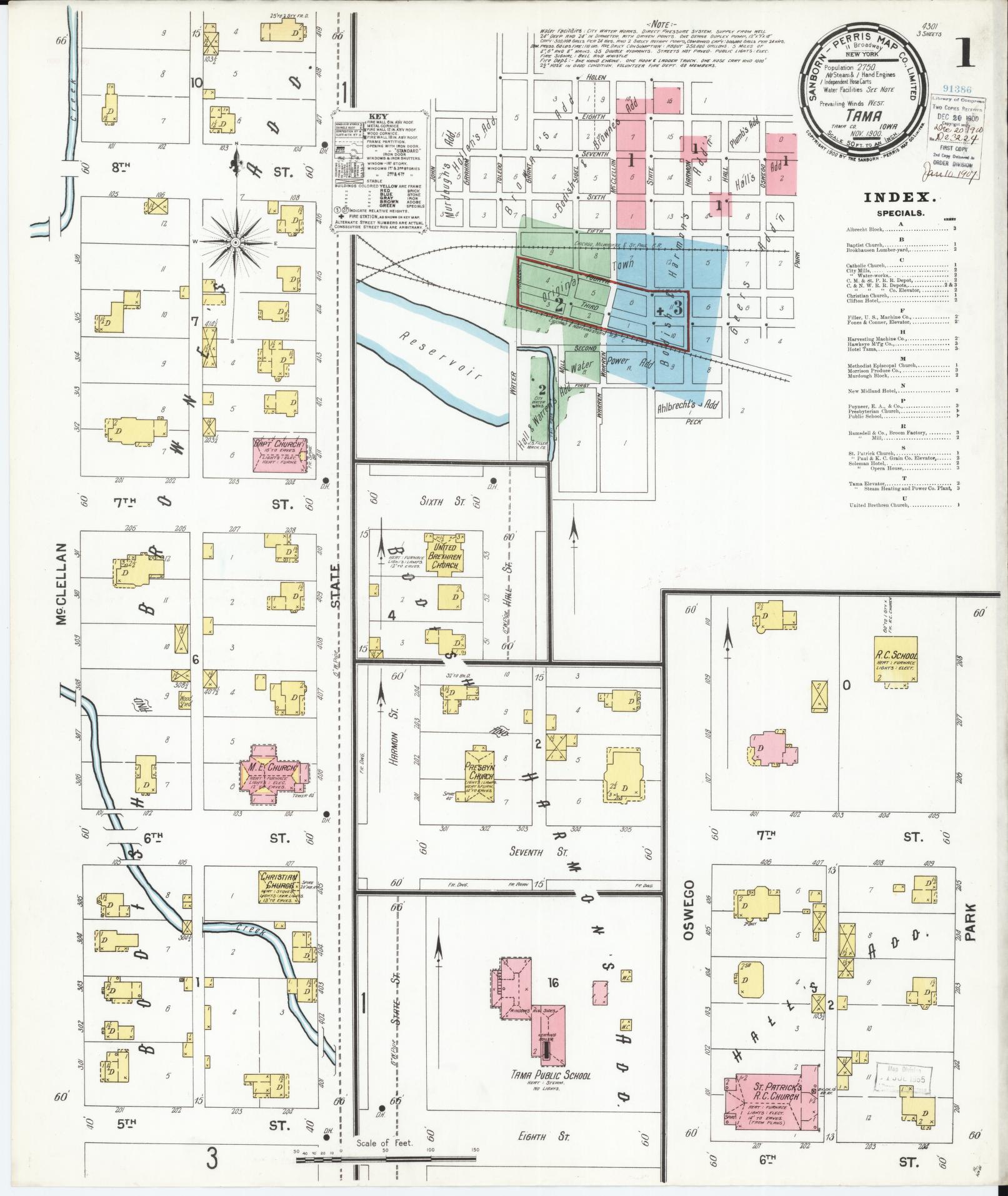 Sanborn Fire Insurance Map from Tama, Tama County, Iowa (1900), Sheet #0001 - Historic Sanborn Fire Insurance Map Print