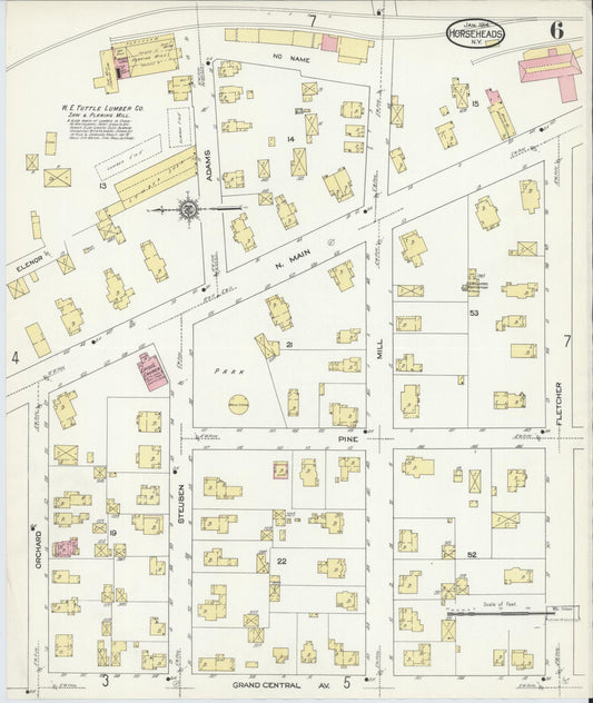 Sanborn Fire Insurance Map from Horseheads, Chemung County, New York (1914), Sheet #0006 - Historic Sanborn Fire Insurance Map Print, vintage old map wall art, antique decor, genealogy gift, New York New York map