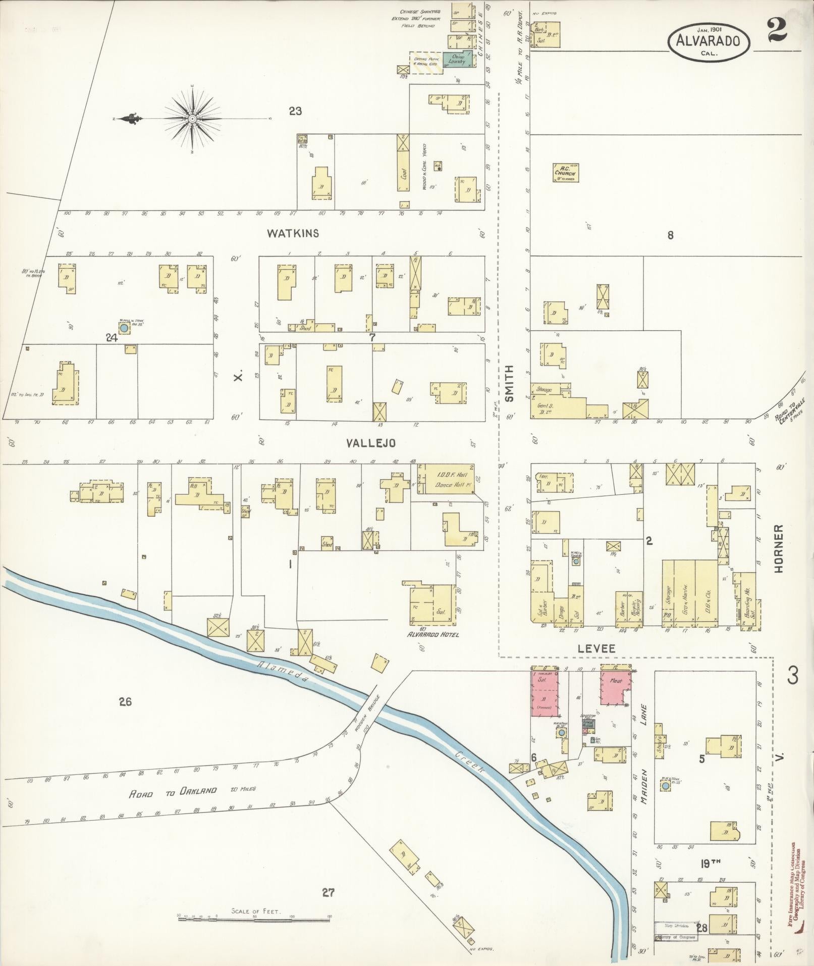 Sanborn Fire Insurance Map from Alvarado, Alameda County, California (1901), Sheet #0002 - Historic Sanborn Fire Insurance Map Print, vintage old map wall art, antique decor, genealogy gift, California California map