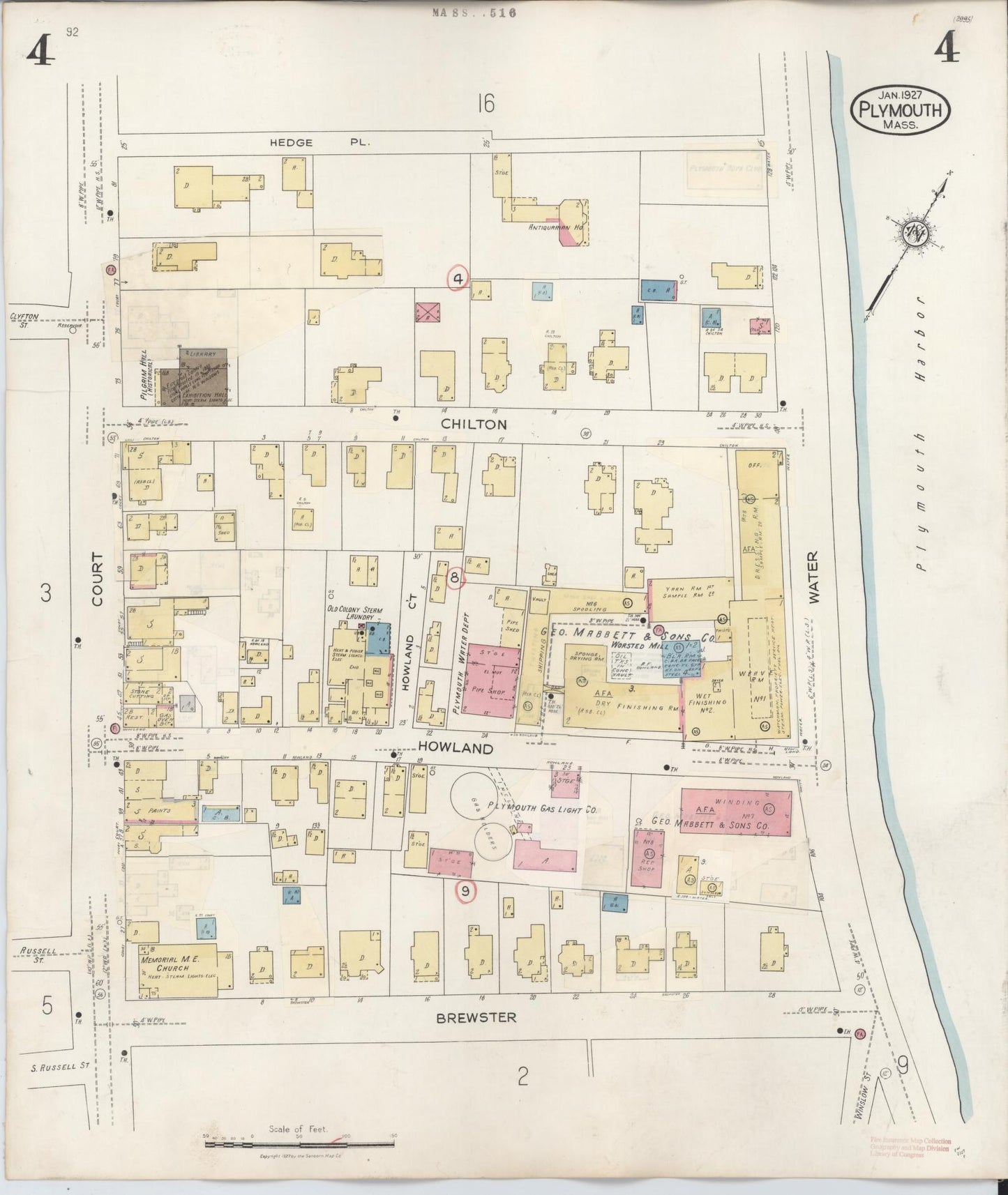 Sanborn Fire Insurance Map from Plymouth, Plymouth County, Massachusetts (1948), Sheet #0004 - Historic Sanborn Fire Insurance Map Print, vintage old map wall art, antique decor, genealogy gift, Massachusetts Massachusetts map