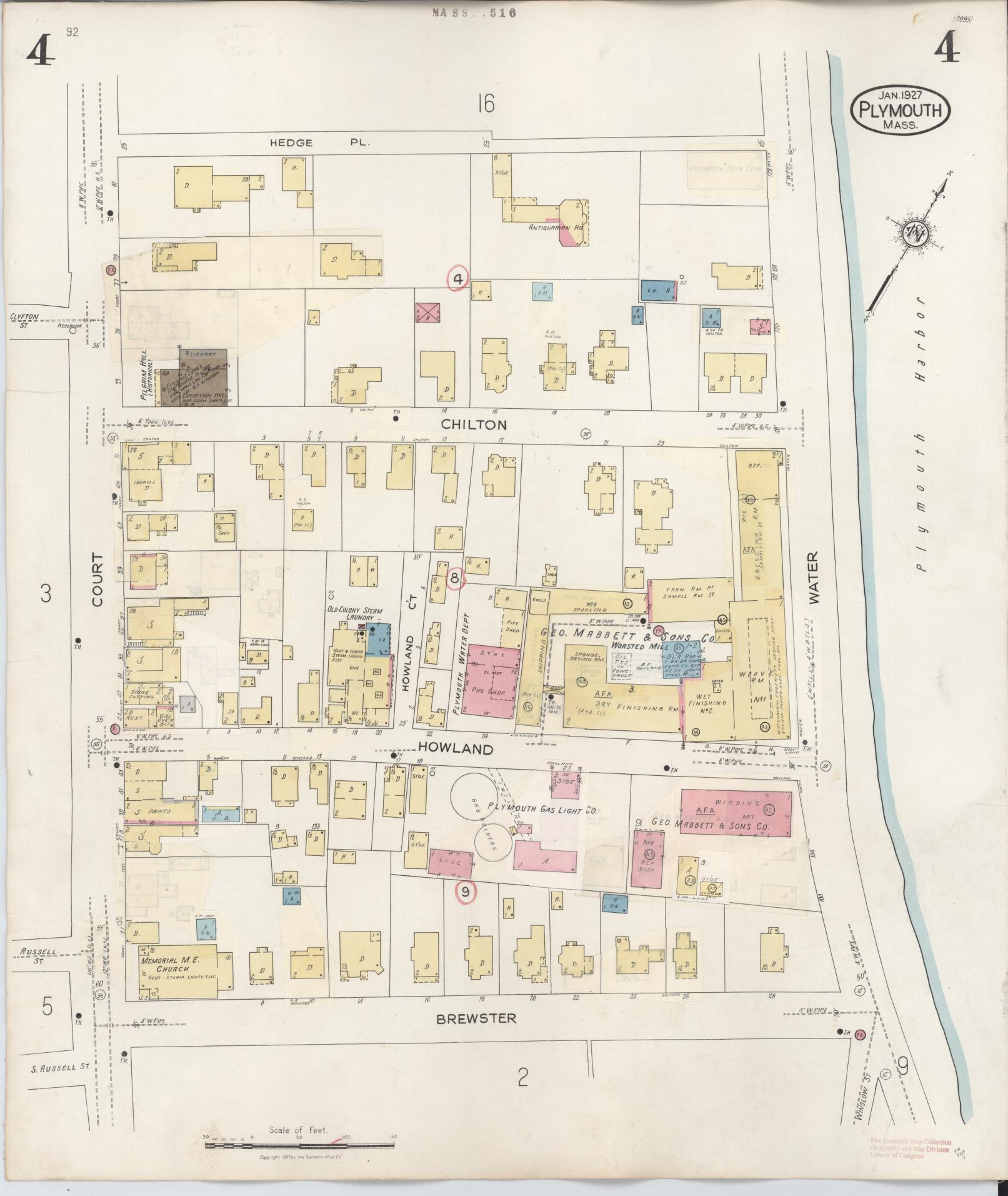 Sanborn Fire Insurance Map from Plymouth, Plymouth County, Massachusetts (1948), Sheet #0004 - Historic Sanborn Fire Insurance Map Print, vintage old map wall art, antique decor, genealogy gift, Massachusetts Massachusetts map