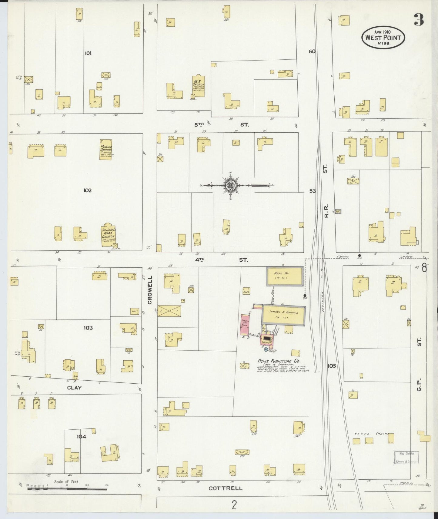 Sanborn Fire Insurance Map from West Point, Clay County, Mississippi (1910), Sheet #0003 - Historic Sanborn Fire Insurance Map Print, vintage old map wall art, antique decor, genealogy gift, Mississippi Mississippi map