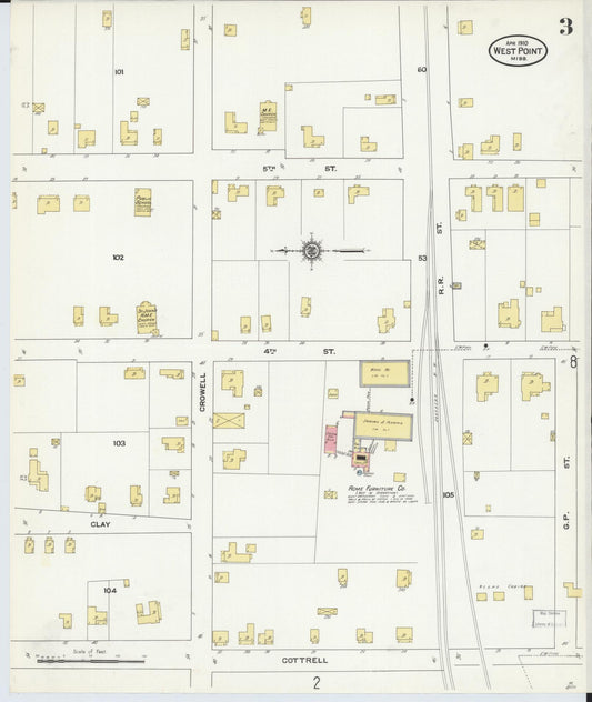 Sanborn Fire Insurance Map from West Point, Clay County, Mississippi (1910), Sheet #0003 - Historic Sanborn Fire Insurance Map Print, vintage old map wall art, antique decor, genealogy gift, Mississippi Mississippi map
