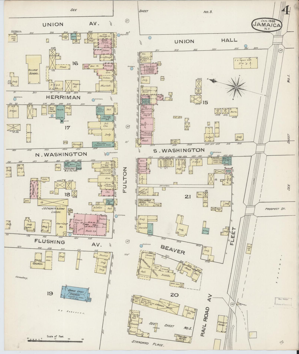 Sanborn Fire Insurance Map from Jamaica, Queens County, New York (1886), Sheet #0004 - Complete Map Set gallery image, historic Sanborn map, vintage wall art, New York New York