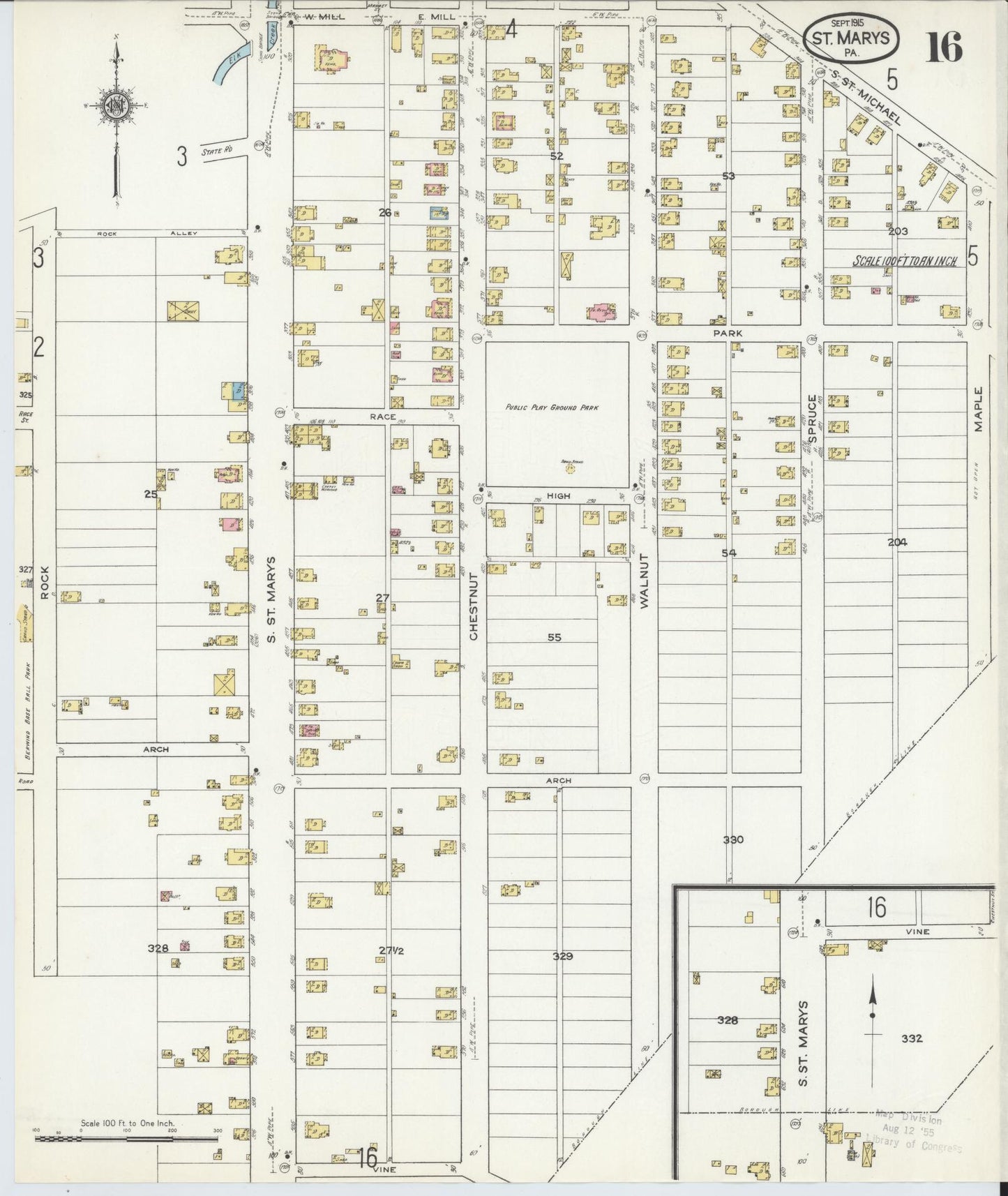 Sanborn Fire Insurance Map from Saint Marys, Elk County, Pennsylvania (1915), Sheet #0016 - Complete Map Set gallery image, historic Sanborn map, vintage wall art, Pennsylvania Pennsylvania