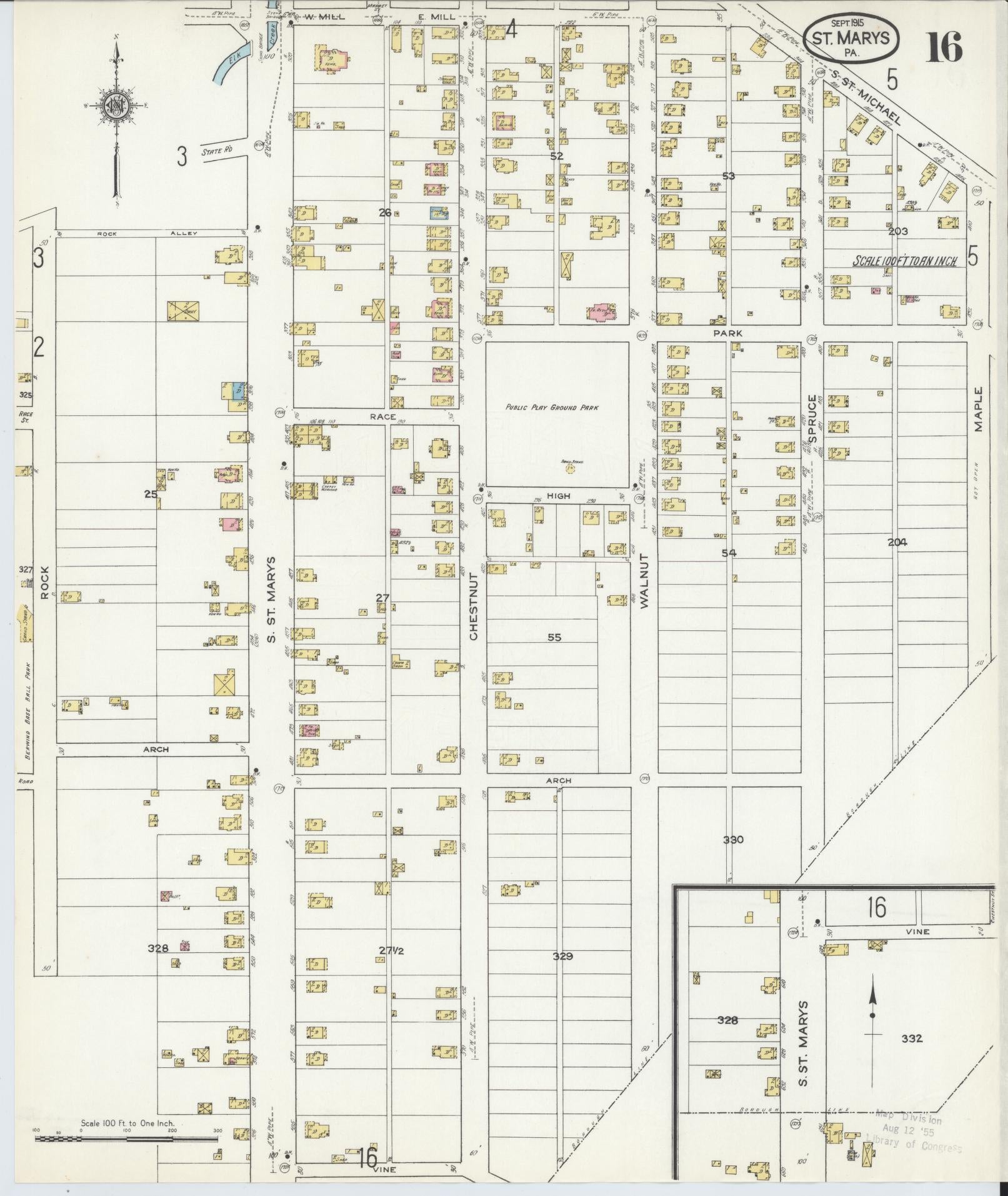 Sanborn Fire Insurance Map from Saint Marys, Elk County, Pennsylvania (1915), Sheet #0016 - Complete Map Set gallery image, historic Sanborn map, vintage wall art, Pennsylvania Pennsylvania