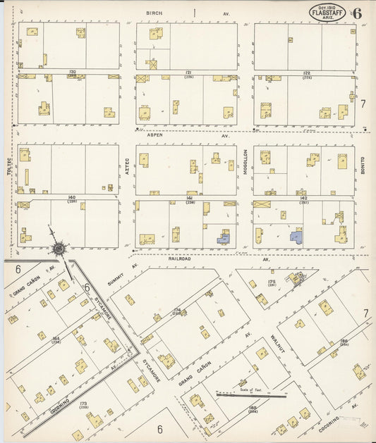 Sanborn Fire Insurance Map from Flagstaff, Coconino County, Arizona (1910), Sheet #0006 - Historic Sanborn Fire Insurance Map Print, vintage old map wall art, antique decor, genealogy gift, Arizona Arizona map