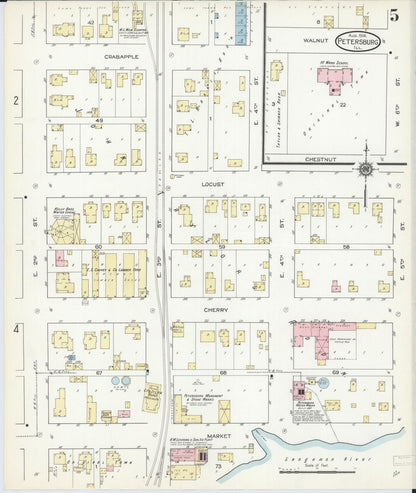 Sanborn Fire Insurance Map from Petersburg, Menard County, Illinois (1914), Sheet #0005 - Complete Map Set gallery image, historic Sanborn map, vintage wall art, Illinois Illinois