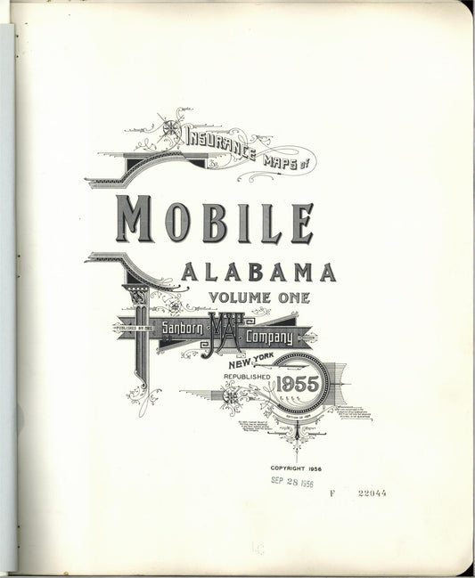 Sanborn Fire Insurance Map from Mobile, Mobile County, Alabama (1955), Sheet #0001 - Historic Sanborn Fire Insurance Map Print, vintage old map wall art, antique decor, genealogy gift, Alabama Alabama map