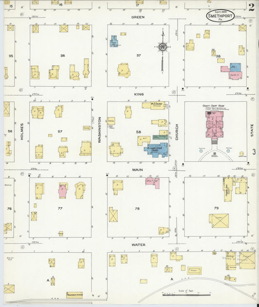 Sanborn Fire Insurance Map from Smethport, McKean County, Pennsylvania (1909), Sheet #0002 - Historic Sanborn Fire Insurance Map Print, vintage old map wall art, antique decor, genealogy gift, Pennsylvania Pennsylvania map