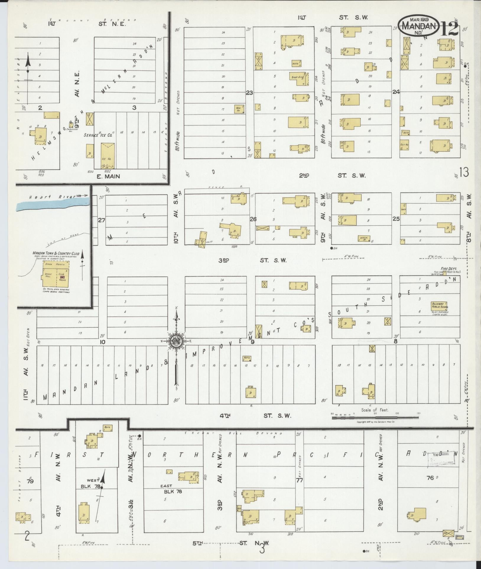 Sanborn Fire Insurance Map from Mandan, Morton County, North Dakota (1919), Sheet #0012 - Historic Sanborn Fire Insurance Map Print, vintage old map wall art, antique decor, genealogy gift, North Dakota North Dakota map