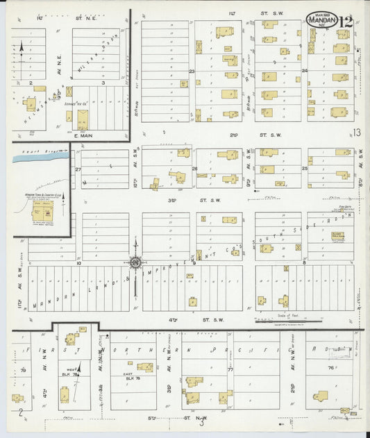 Sanborn Fire Insurance Map from Mandan, Morton County, North Dakota (1919), Sheet #0012 - Historic Sanborn Fire Insurance Map Print, vintage old map wall art, antique decor, genealogy gift, North Dakota North Dakota map