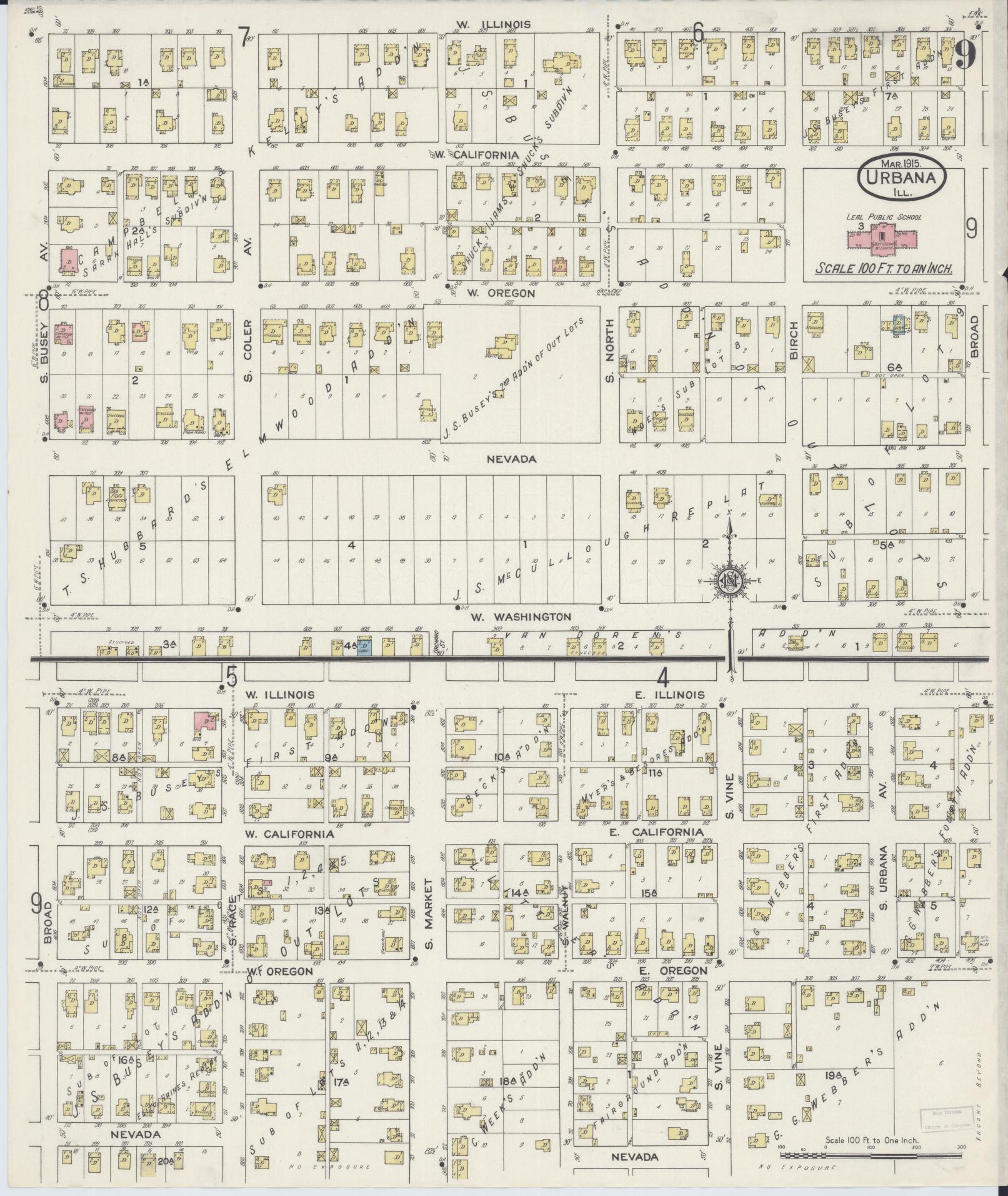 Sanborn Fire Insurance Map from Urbana, Champaign County, Illinois (1915), Sheet #0009 - Complete Map Set gallery image, historic Sanborn map, vintage wall art, Illinois Illinois