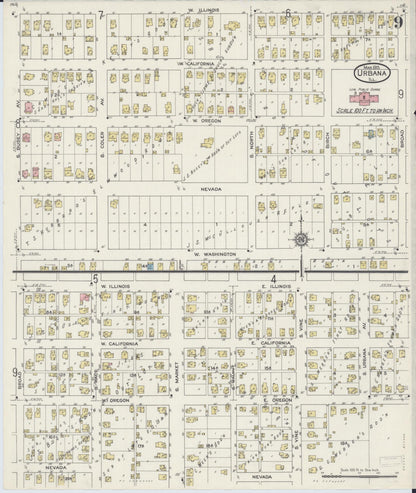 Sanborn Fire Insurance Map from Urbana, Champaign County, Illinois (1915), Sheet #0009 - Complete Map Set gallery image, historic Sanborn map, vintage wall art, Illinois Illinois