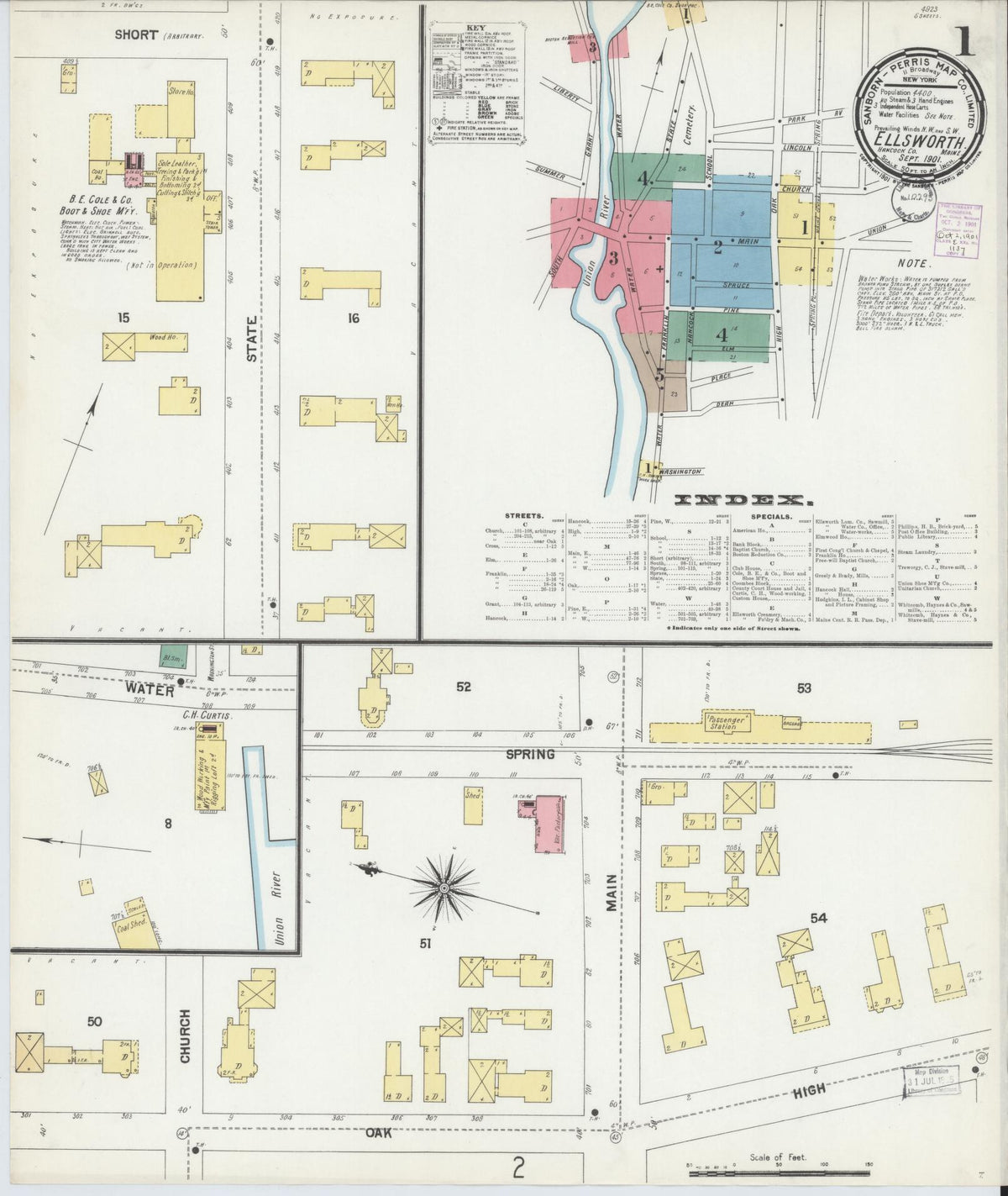 Sanborn Fire Insurance Map from Ellsworth, Hancock County, Maine (1901), Sheet #0001 - Complete Map Set gallery image, historic Sanborn map, vintage wall art, Maine Maine