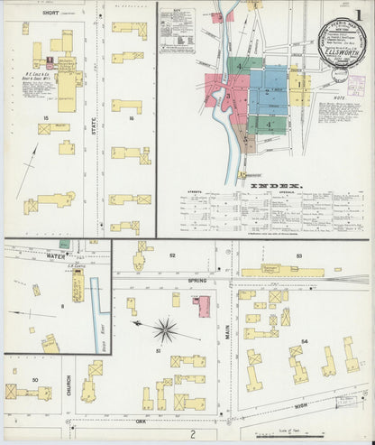 Sanborn Fire Insurance Map from Ellsworth, Hancock County, Maine (1901), Sheet #0001 - Complete Map Set gallery image, historic Sanborn map, vintage wall art, Maine Maine