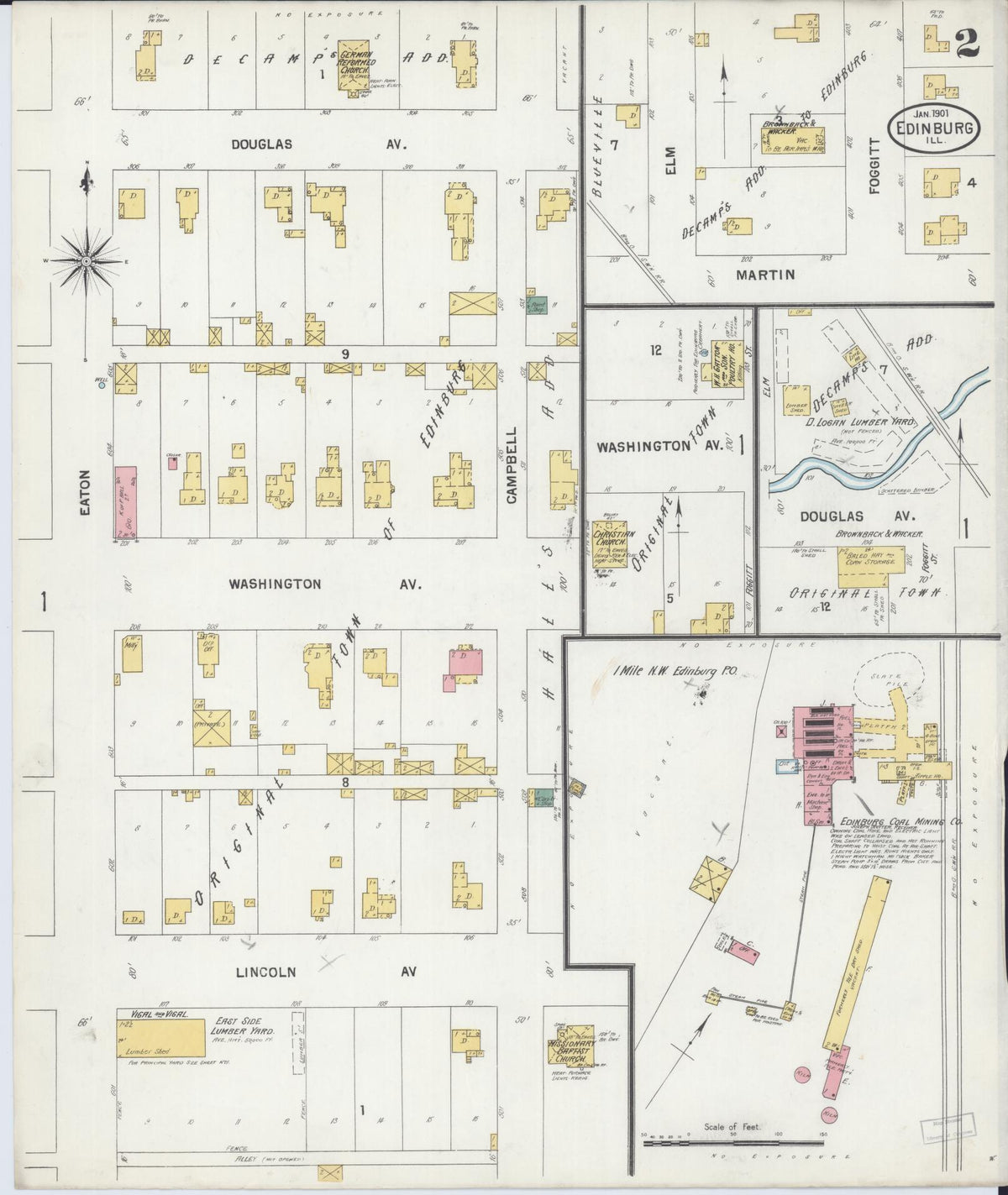 Sanborn Fire Insurance Map from Edinburgh, Christian County, Illinois (1901), Sheet #0002 - Complete Map Set gallery image, historic Sanborn map, vintage wall art, Illinois Illinois