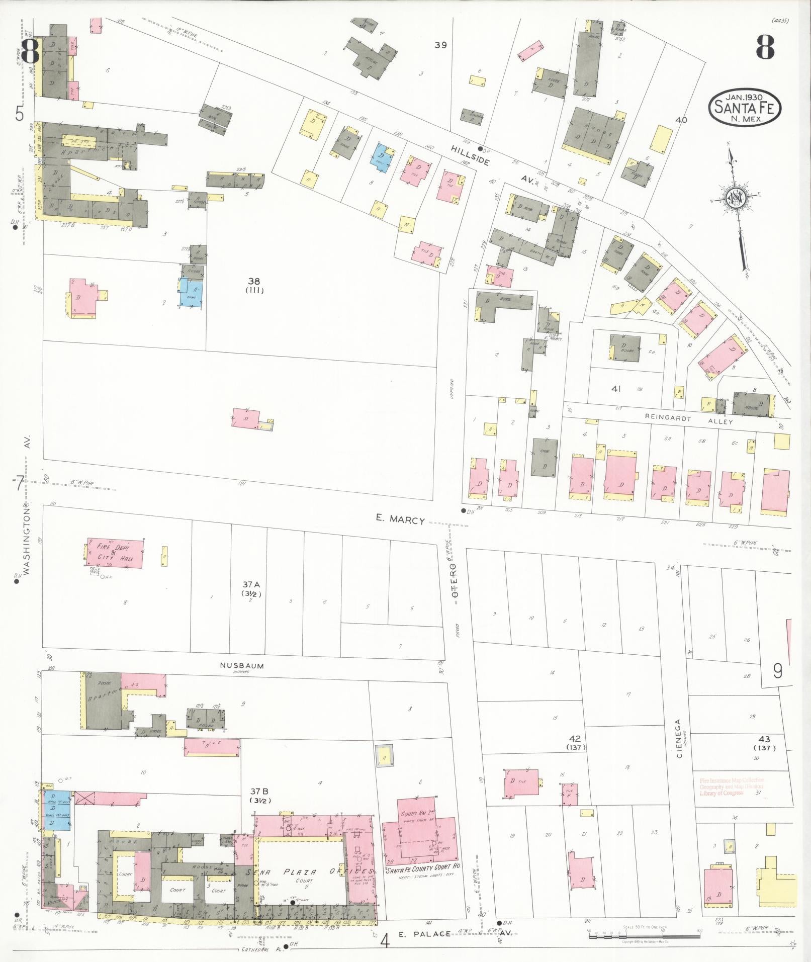 Sanborn Fire Insurance Map from Santa Fe, Santa Fe County, New Mexico (1930), Sheet #0008 - Complete Map Set gallery image, historic Sanborn map, vintage wall art, New Mexico New Mexico