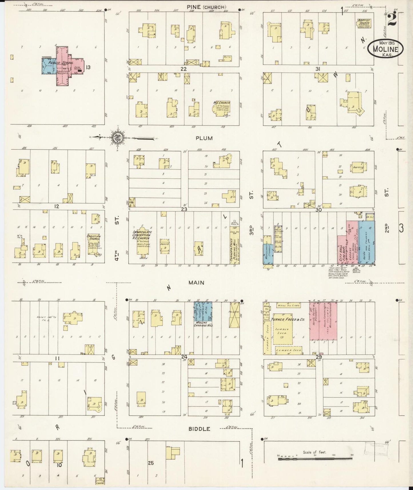 Sanborn Fire Insurance Map from Moline, Elk County, Kansas (1915), Sheet #0002 - Complete Map Set gallery image, historic Sanborn map, vintage wall art, Kansas Kansas