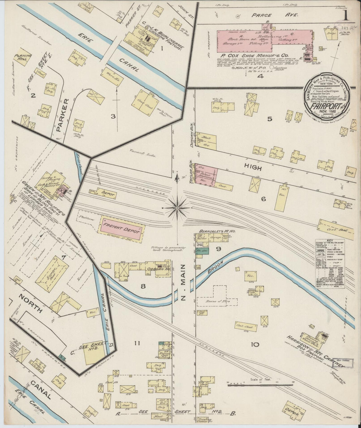 Sanborn Fire Insurance Map from Fairport, Monroe County, New York (1885), Sheet #0001 - Historic Sanborn Fire Insurance Map Print, vintage old map wall art, antique decor, genealogy gift, New York New York map