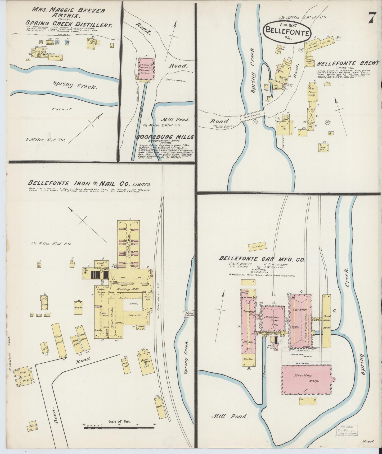 Sanborn Fire Insurance Map from Bellefonte, Centre County, Pennsylvania (1887), Sheet #0007 - Historic Sanborn Fire Insurance Map Print, vintage old map wall art, antique decor, genealogy gift, Pennsylvania Pennsylvania map