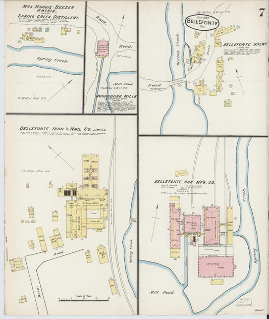 Sanborn Fire Insurance Map from Bellefonte, Centre County, Pennsylvania (1887), Sheet #0007 - Historic Sanborn Fire Insurance Map Print, vintage old map wall art, antique decor, genealogy gift, Pennsylvania Pennsylvania map
