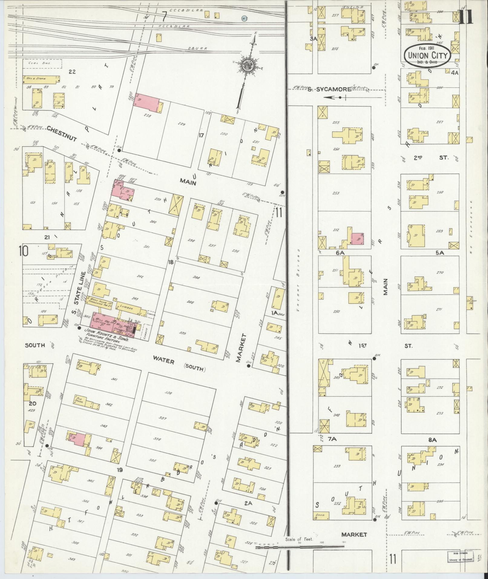 Sanborn Fire Insurance Map from Union City, Randolph County, Indiana (1911), Sheet #0011 - Complete Map Set gallery image, historic Sanborn map, vintage wall art, Indiana Indiana