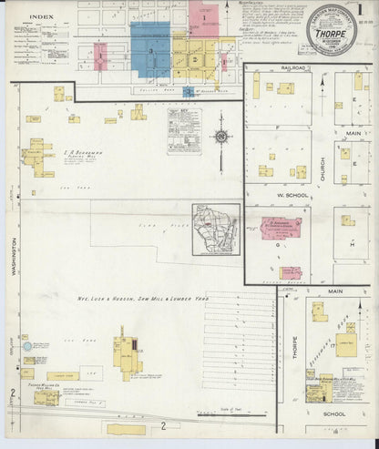 Sanborn Fire Insurance Map from Thorpe, Clark County, Wisconsin (1916), Sheet #0001 - Complete Map Set gallery image, historic Sanborn map, vintage wall art, Wisconsin Wisconsin