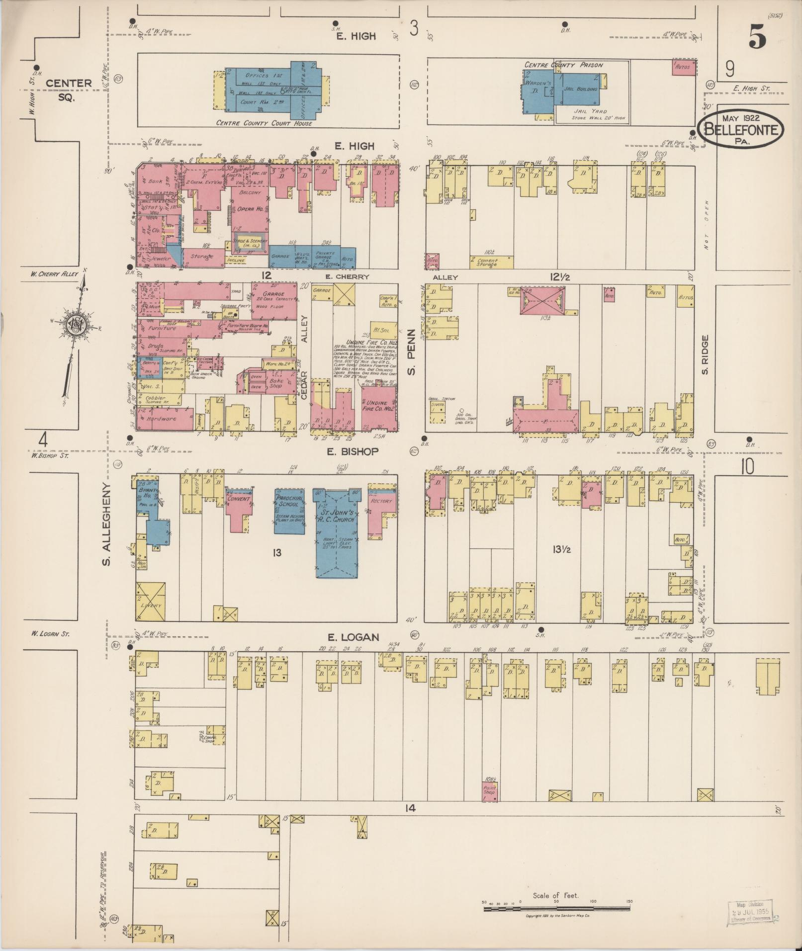 Sanborn Fire Insurance Map from Bellefonte, Centre County, Pennsylvania (1922), Sheet #0005 - Historic Sanborn Fire Insurance Map Print, vintage old map wall art, antique decor, genealogy gift, Pennsylvania Pennsylvania map