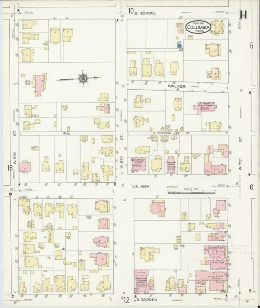Sanborn Fire Insurance Map from Columbia, Maury County, Tennessee (1914), Sheet #0011 - Historic Sanborn Fire Insurance Map Print, vintage old map wall art, antique decor, genealogy gift, Tennessee Tennessee map